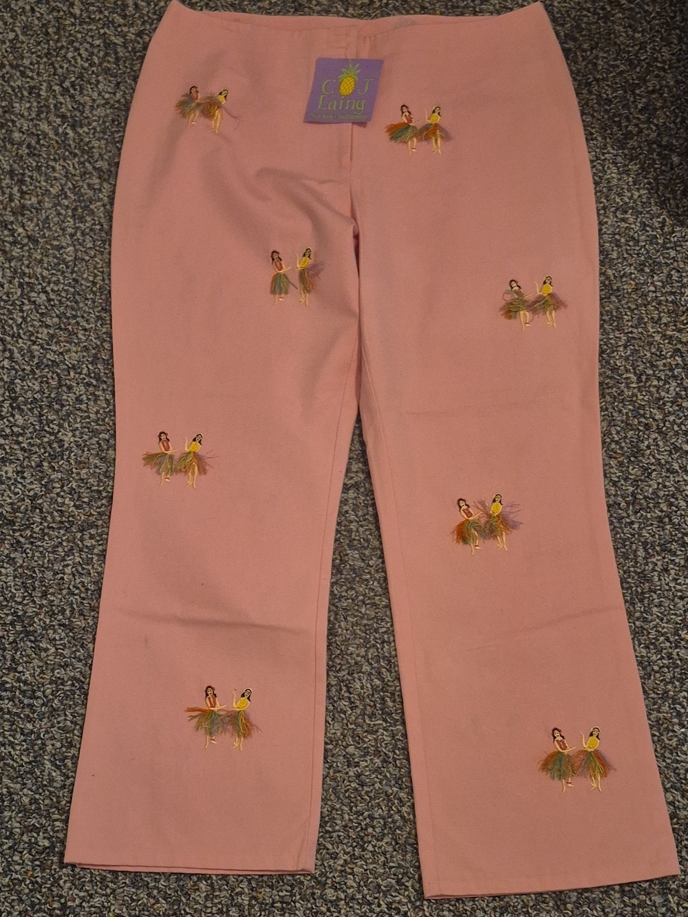 Women Pink Embroidered Hula Girl Pants